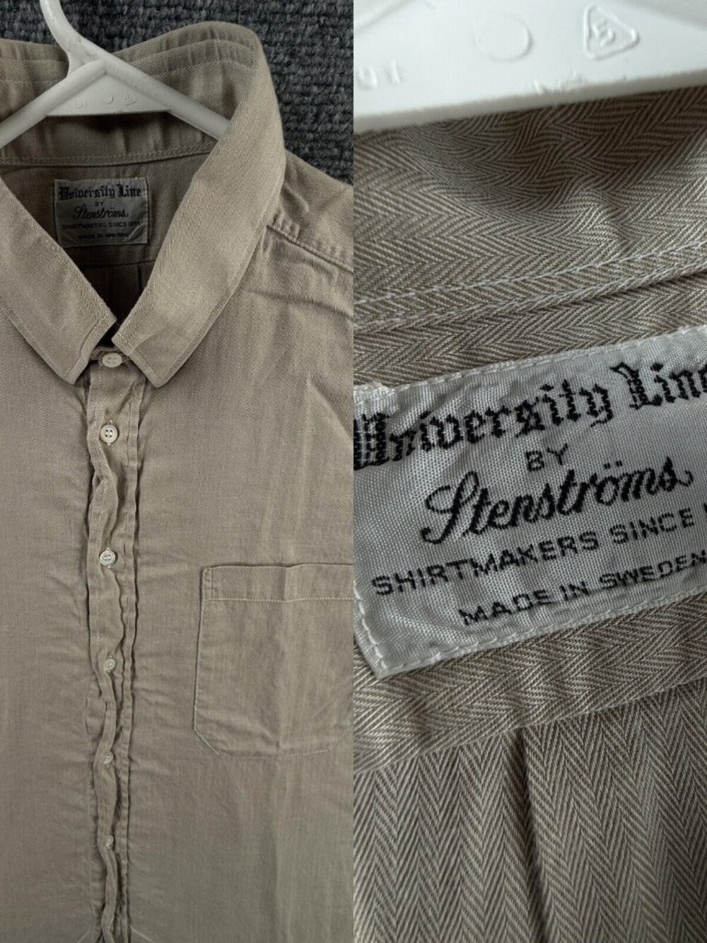 VTG Stenstroms SWEDEN University Line Herringbone Brown Tab Collar Shirt Rare 16